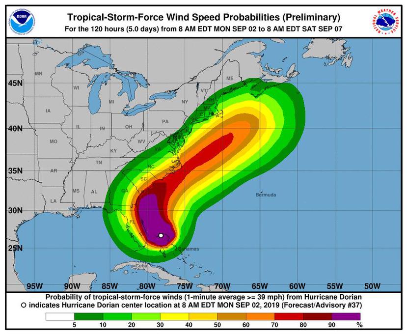 Los vientos podrían causar daños estructurares, inundaciones, fallas en el servicio de energía eléctrica y en las telecomunicaciones.  (NOAA)