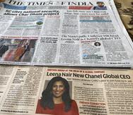 La noticia de la contratación de Leena Nair ocupó portadas de periódicos en India.