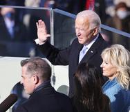 Joe Biden is sworn in as the 46th president of the United States by Chief Justice John Roberts as Jill Biden holds the Bible during the 59th Presidential Inauguration at the U.S. Capitol in Washington, Wednesday, Jan. 20, 2021.(Tasos Katopodis/Pool Photo via AP)