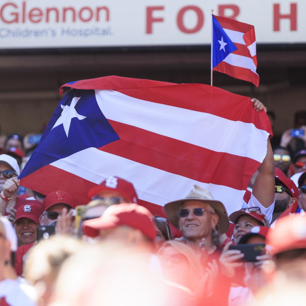 Una gran bandera de Puerto Rico fue desplegada en el Busch Stadium.
