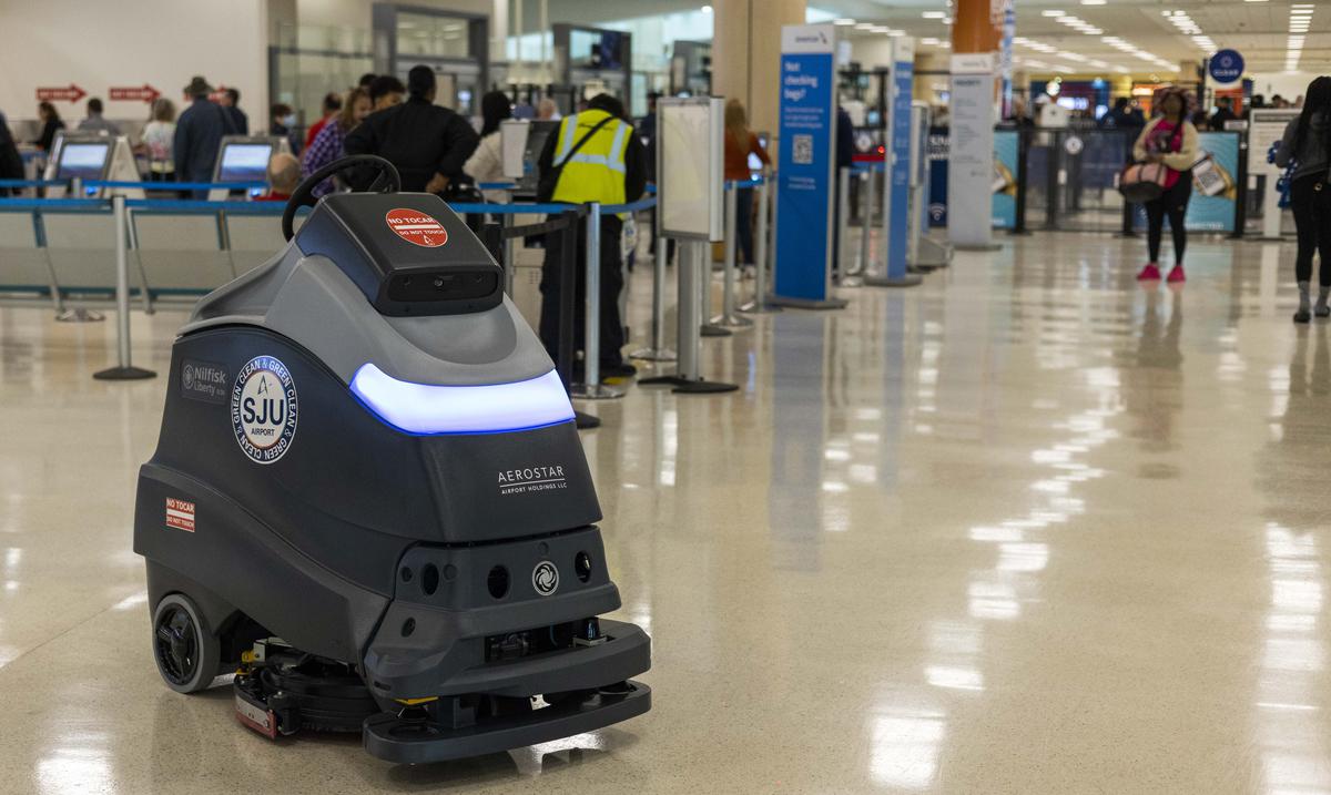Three robots will be responsible for part of the cleaning process at Luis Muñoz Marin Airport