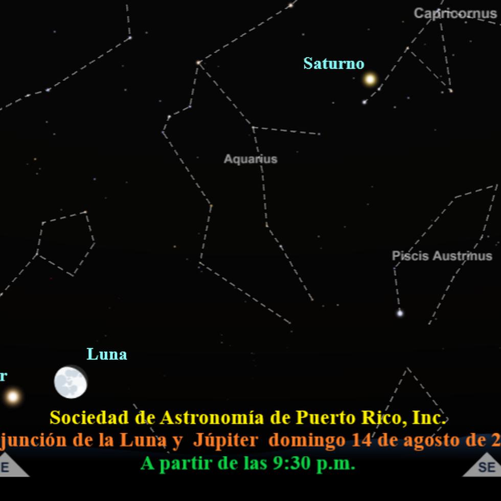 Imagen de la conjunción de la Luna y Júpiter el domingo, 14 de agosto de 2022.