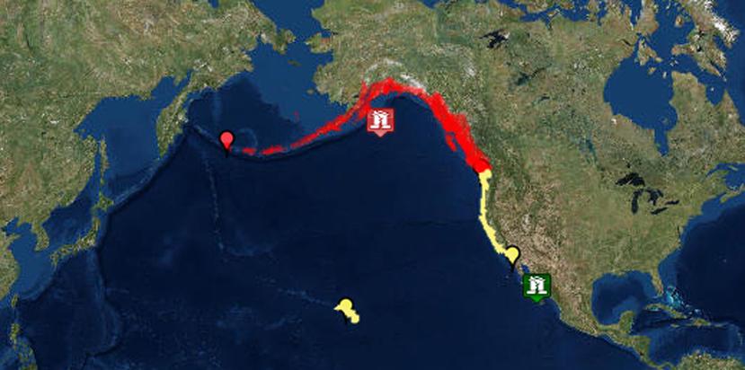 Zona afectada por el terremoto reportado en Alaska, según la NOAA. (Captura / tsunami.gov)