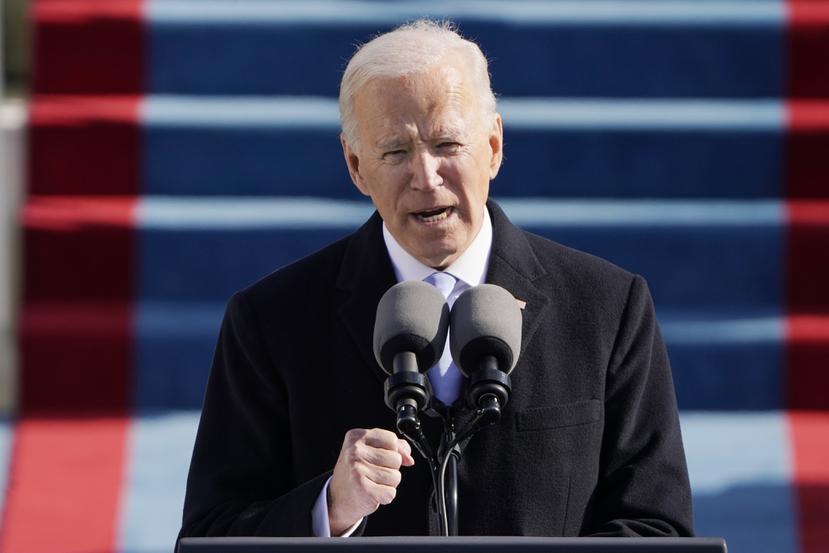 El presidente Joe Biden habla en su investidura en el Capitolio en Washington.