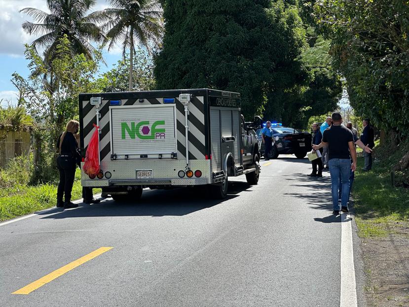 Un camión del Instituto de Ciencias Forenses en la escena donde se encontró una  mujer muerta en Juncos.