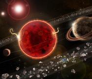 Fotografía cedida por la revista 'Science Advances' de una representación artística del sistema planetario Próxima Centauri, con el exoplaneta recién descubierto, ''Próxima c (d)''; y el planeta hallado en 2016, ''Próxima b (i)''. (EFE)