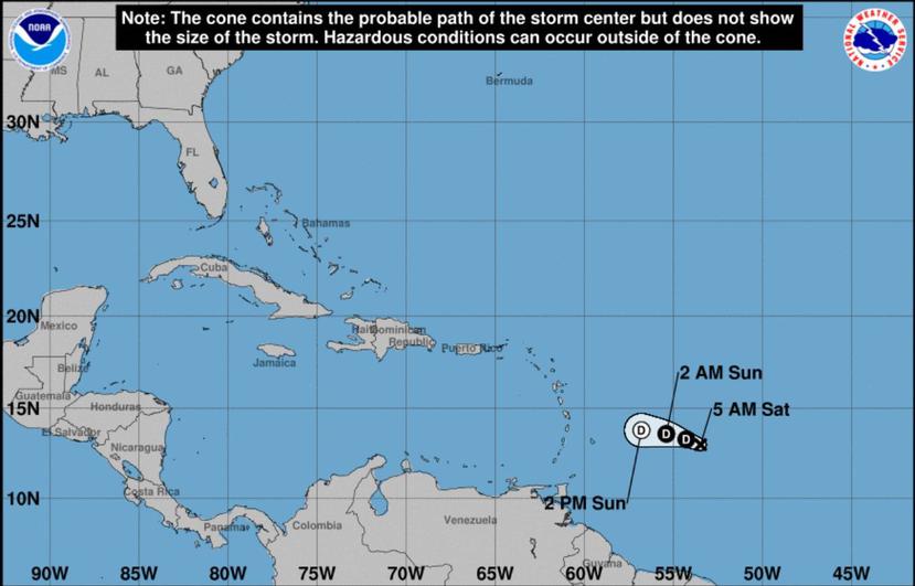 En la imagen, la depresión tropical 11. (NOAA)