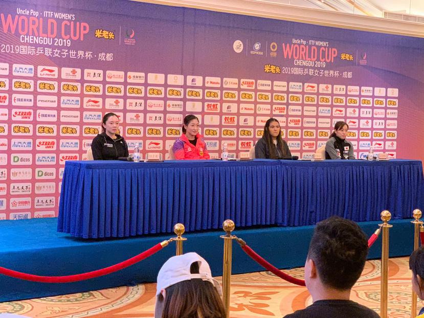 Kasumi Ishikawa, Liu Shiwen, Adriana Díaz y Jeon Jihee fueron las cuatro tenismesistas que participaron de la rueda de prensa. (Suministrada)