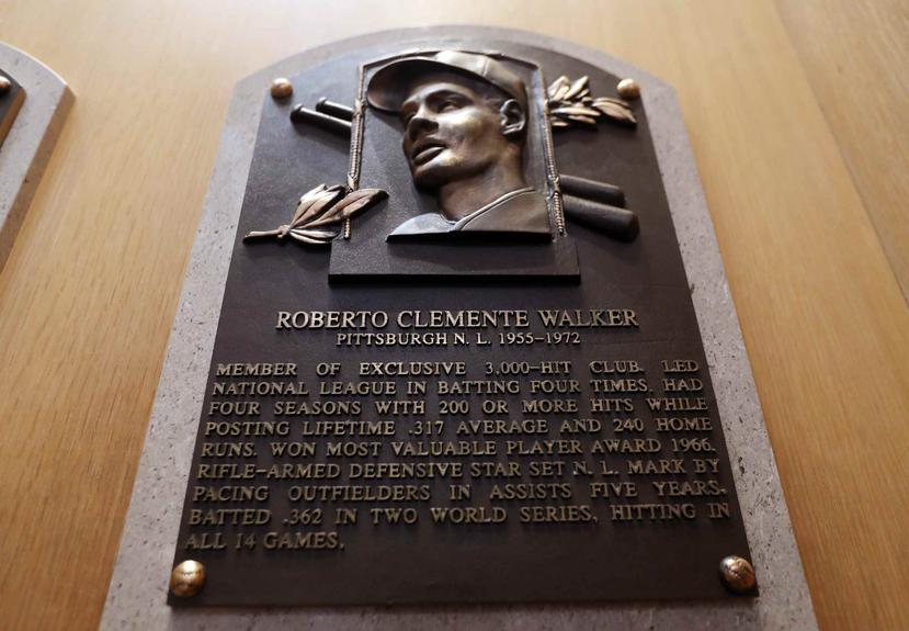La placa de Roberto Clemente en el Salón de la Fama de béisbol en Cooperstown. (GFR Media)