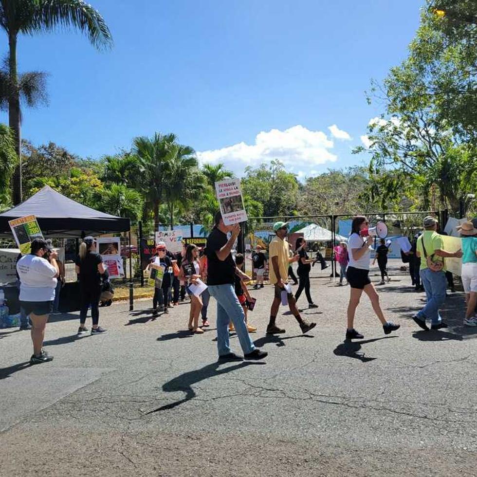 Grupos de animalistas y personas que abogan por el bienestar de los animales protestaron hoy frente al Zoológico de Mayagüez.