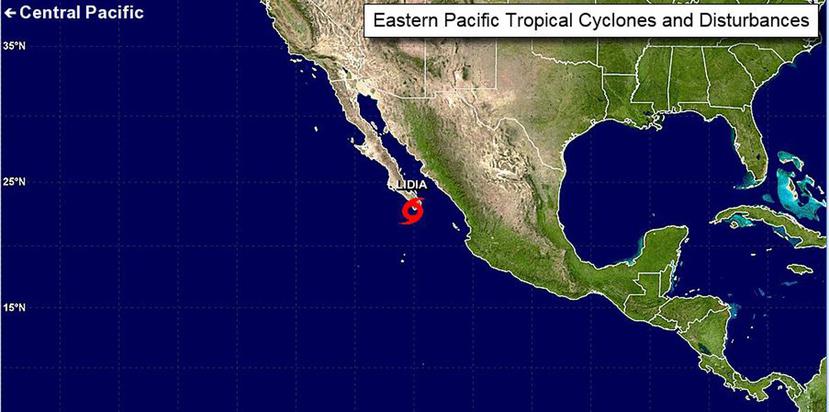 Se espera que en las próximas horas Lidia toque tierra o pase muy cerca del extremo sur de Baja California y luego se traslade sobre la península. (NHC)