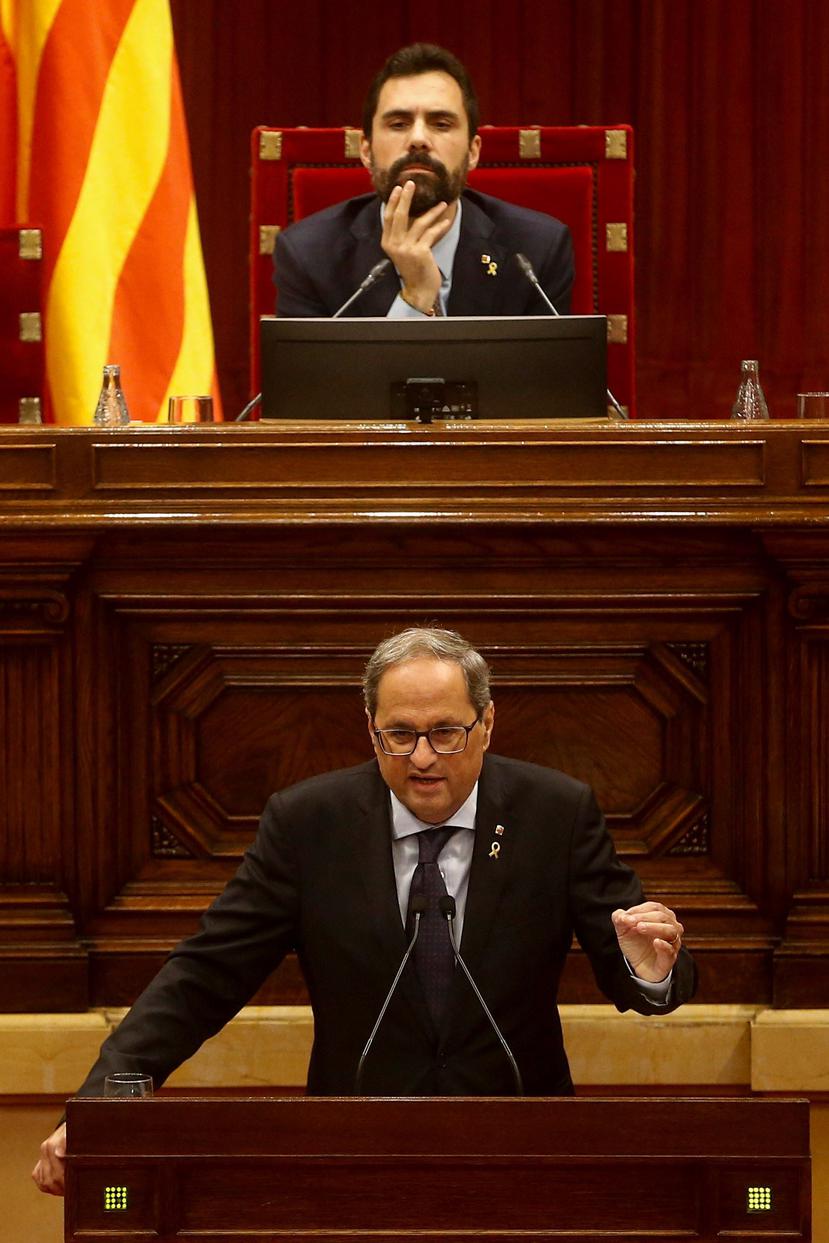 El presidente de la Generalitat (Gobierno), Quim Torra, comparece ante el pleno del Parlamento. (EFE)