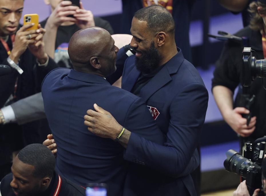 Michael Jordan and LeBron James hugged at the ceremony on Sunday.