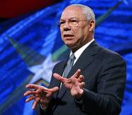 In this May 5, 2006 file photo, former Secretary of State Colin Powell gives the closing keynote at the World Congress of Information Technology in Austin, Texas.  Powell, former Joint Chiefs chairman and secretary of state, has died from COVID-19 complications. In an announcement on social media Monday, the family said Powell had been fully vaccinated. He was 84.