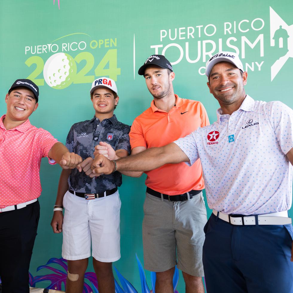 De izquierda a derecha, los golfistas Kelvin Hernández, Evan Peña, Chris Nido y Rafael Campos, quienes serán los boricuas activos en el Puerto Rico Open.
