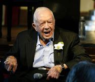 Foto de archivo del expresidente Jimmy Carter cuando celebró su aniversario de bodas número 75, el 10 de julio de 2021.