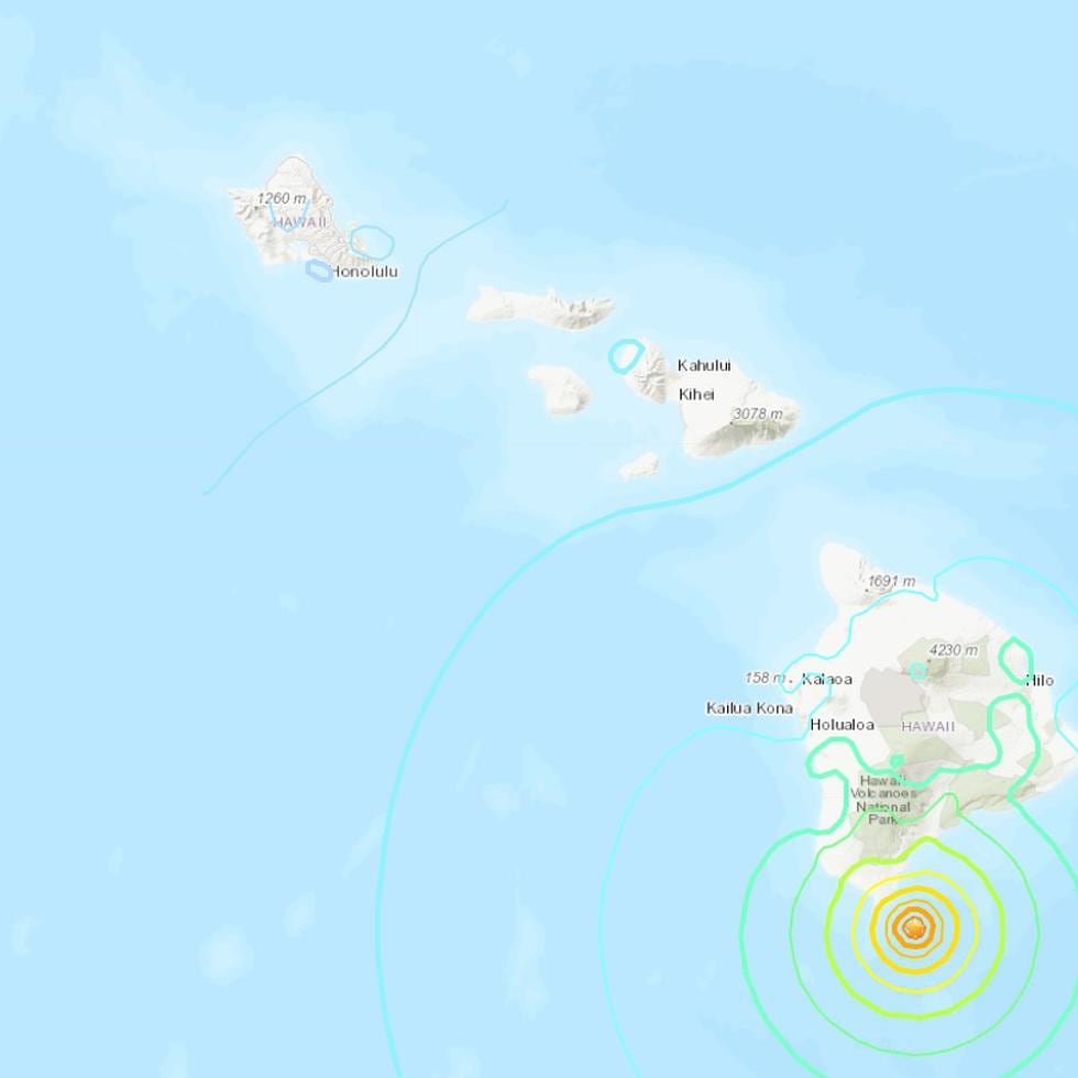 Mapa del USGS de los terremotos reportados en Hawai.
