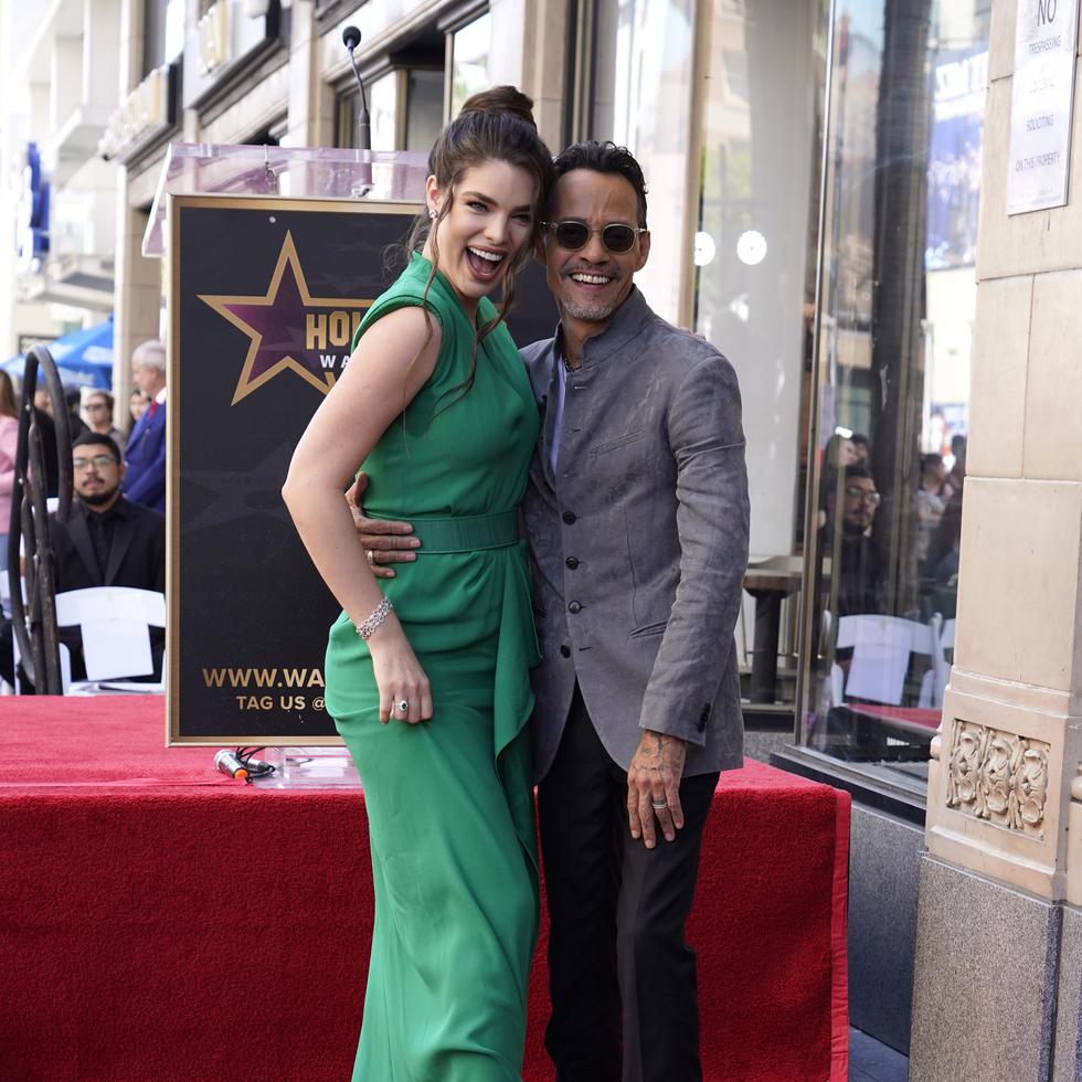 Nadia Ferreira, left, and Marc Anthony attend a ceremony honoring Anthony with a star on the Hollywood Walk of Fame Thursday, Sept. 7, 2023, in Los Angeles. (AP Photo/Chris Pizzello)