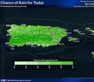 Pronóstico de probabilidad de lluvias para el 22 de marzo de 2023 en Puerto Rico.