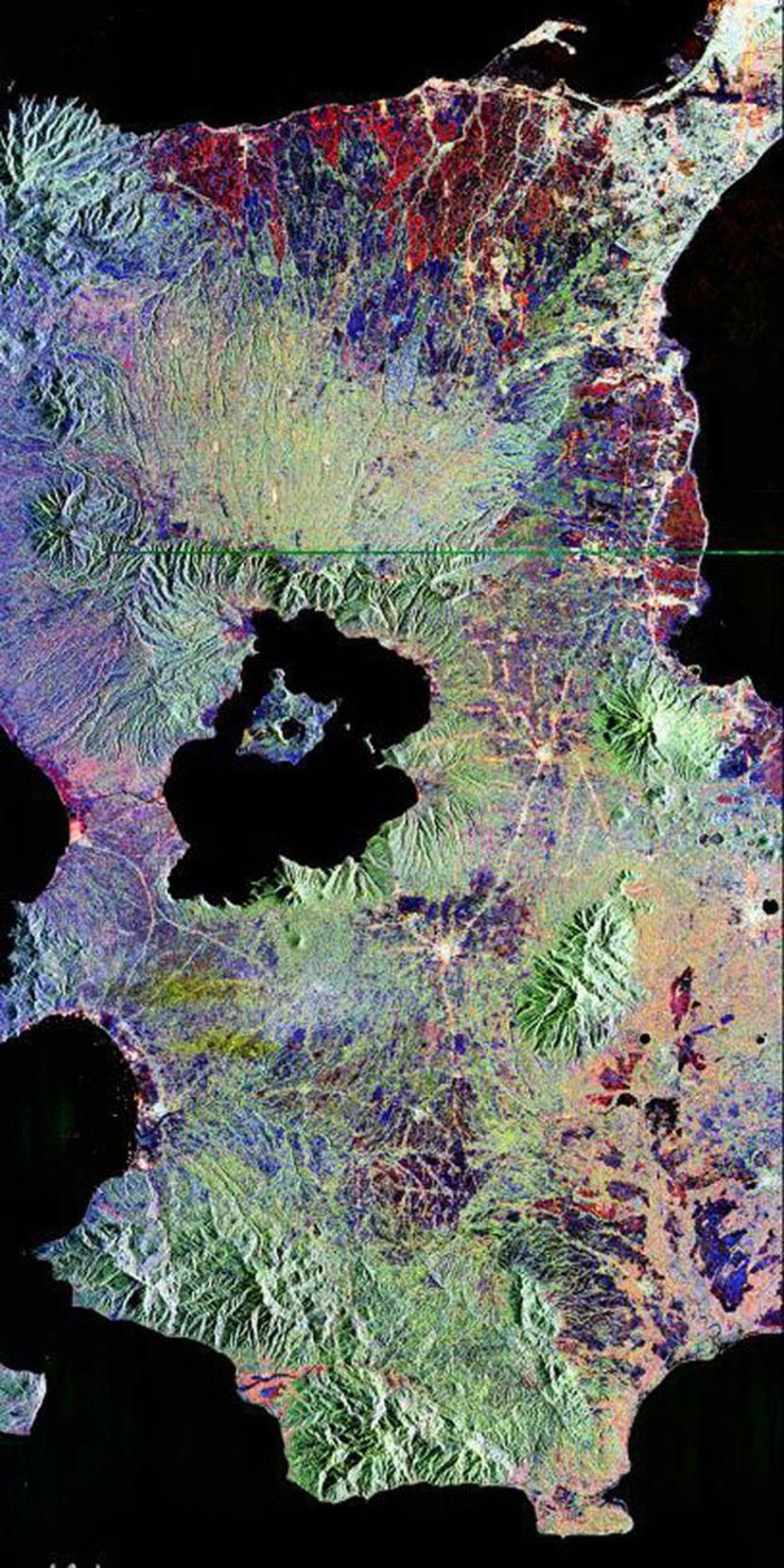 Imagen del radar espacial del volcán Taal, Filipinas. (NASA)