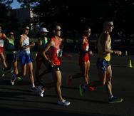 Atletas compiten en la prueba de 35km marcha masculina hoy en los Campeonatos Mundiales de Atletismo en Eugene, Oregón.