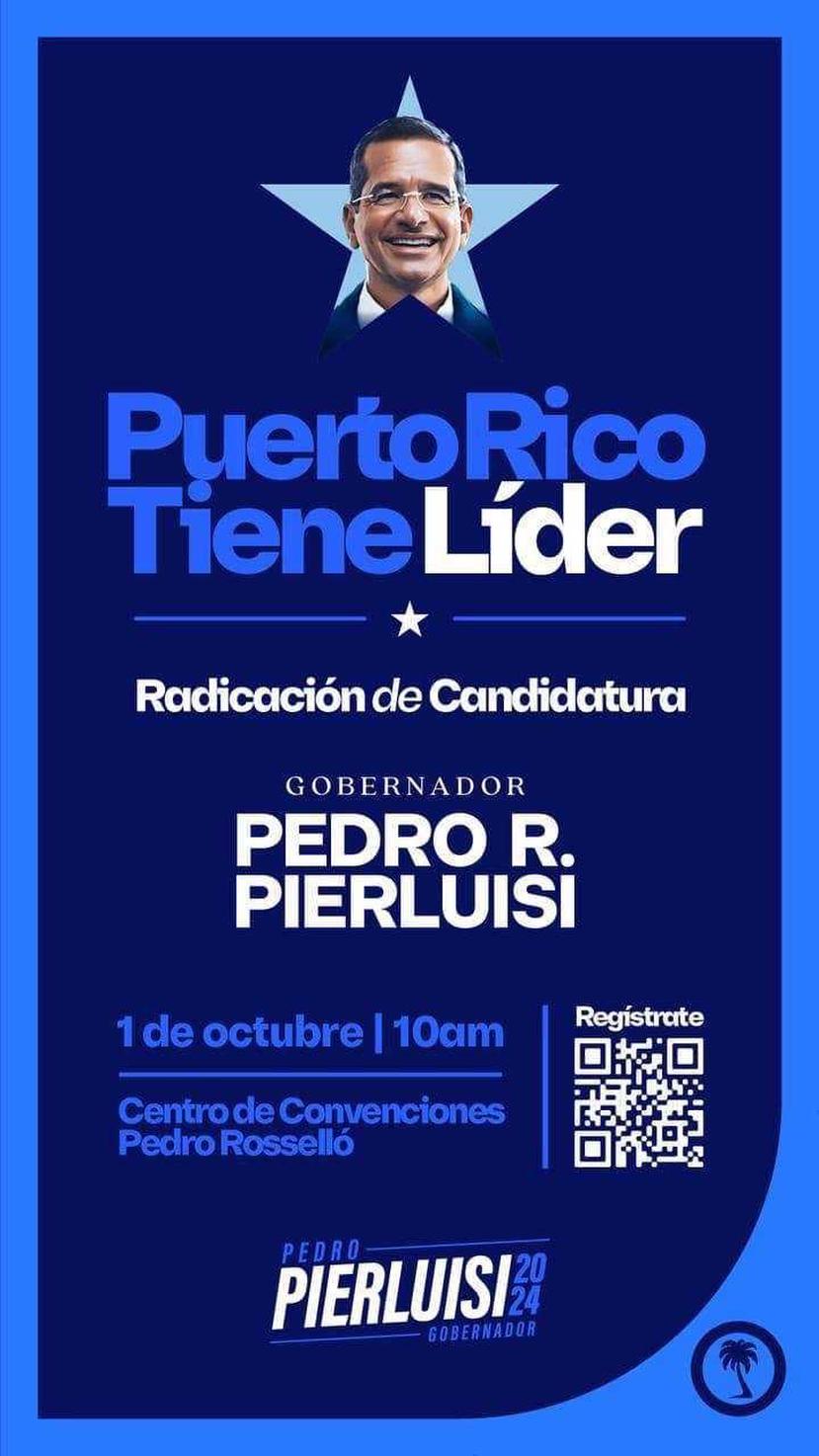 Invitación para el evento que el gobernador Pedro Pierluisi realizará el próximo 1 de octubre para radicar su candidatura a la reelección.