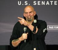 Pennsylvania Lt. Gov. John Fetterman, a Democratic candidate for U.S. Senate, gestures as he speaks during a Get Out the Vote rally in Pittsburgh, Monday, Nov. 7, 2022. (AP Photo/Gene J. Puskar)