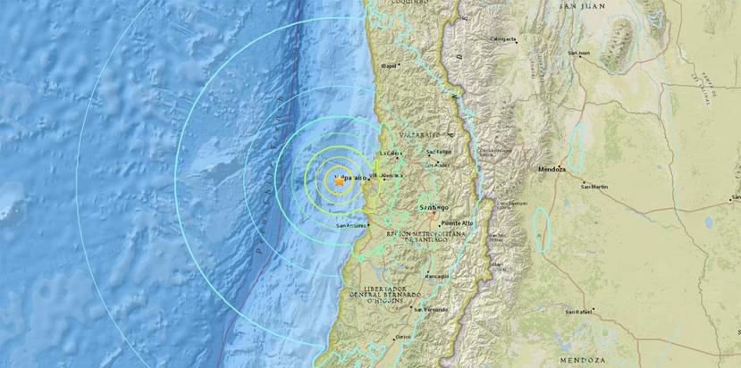 El sismo afectó a unas 34 ciudades repartidas por la zona central de Chile. (USGS)
