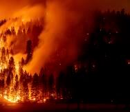 En esta fotografía se muestran las llamas del incendio Dixie, en Genesee, California, el sábado 21 de agosto de 2021.