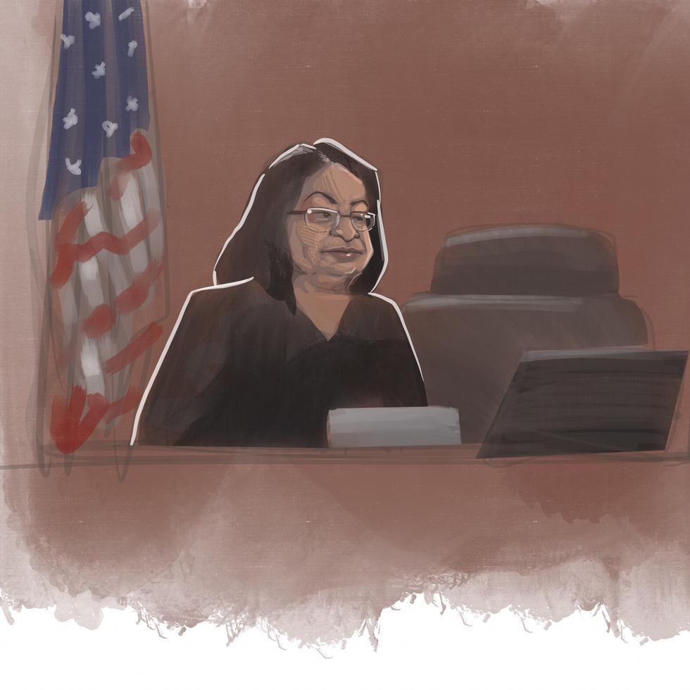 La jueza de distrito federal a cargo del proceso de bancarrota de Puerto Rico, Laura Taylor Swain, en una ilustración de Miguel Bayón.