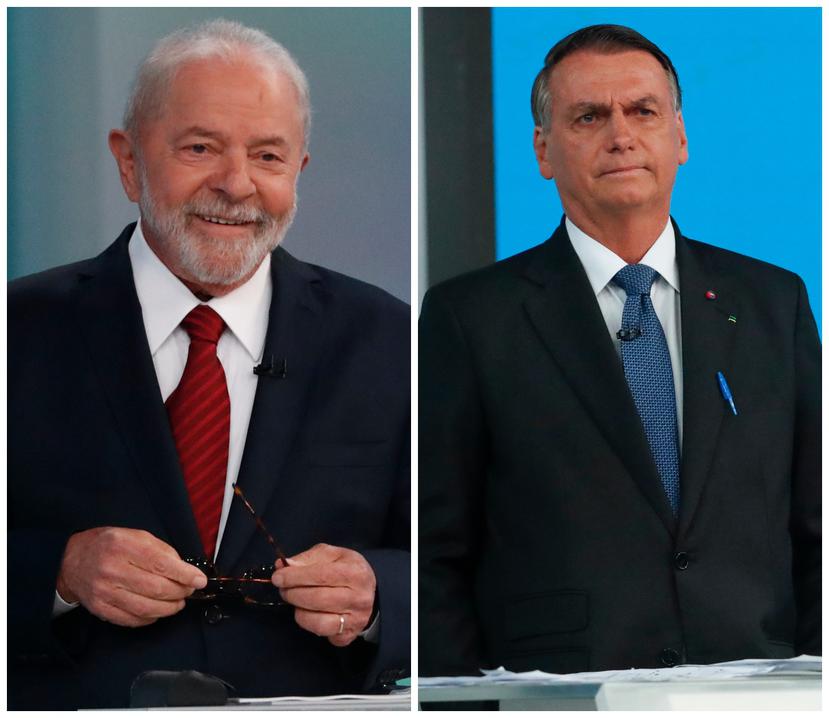 El expresidente de Brasil Luiz Inácio Lula da Silva (izquierda) y el actual presidente, Jair Bolsonaro (derecha). Fotos tomadas en el último debate entre ambos el 28 de octubre de 2022.