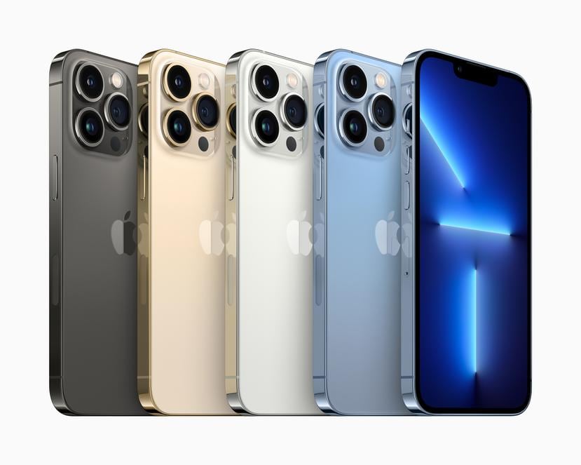 La foto muestra los nuevos colores del los modelos iPhone 13 Pro y iPhone 13 Pro Max.