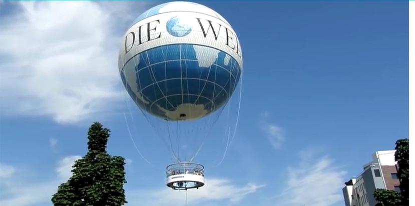 El globo está atado al piso con cuerdas de acero, pero puede levantarse a una altura de hasta 500 pies. (Captura YouTube)