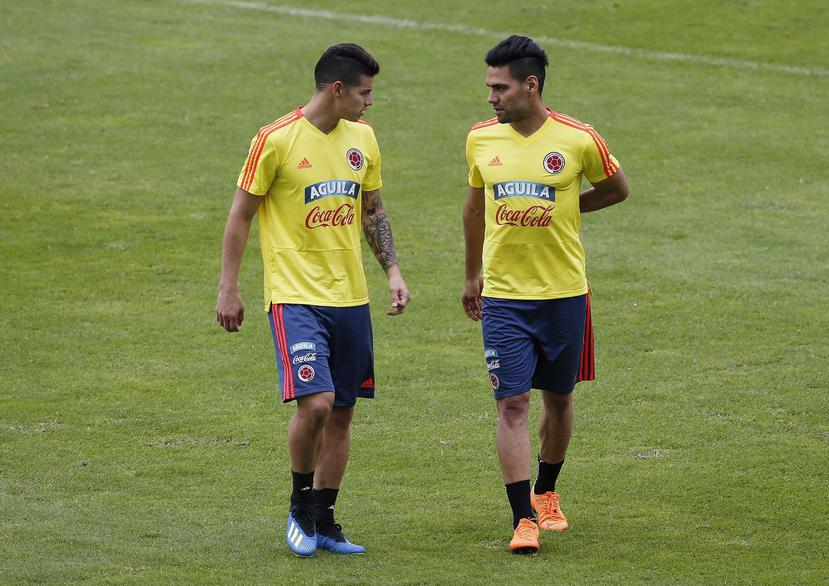 James Rodríguez y Radamel Falcao, estrellas de Colombia. (AP)