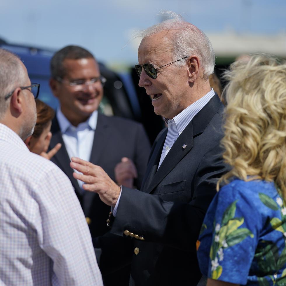 President Joe Biden and first lady Jill Biden arrive in Ponce, Puerto Rico, Monday, Oct. 3, 2022. (AP Photo/Evan Vucci)