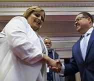 La procuradora de las Mujeres, Vilmarie Rivera Sierra, y el presidente del Senado, José Luis Dalmau Santiago, en la vista en que se evaluó el nombramiento.