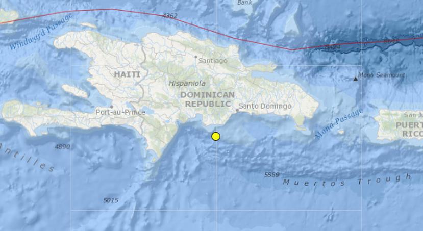 Mapa que marca el epicentro del sismo que sacudió a República Dominicana en la mañana del 1 de febrero de 2023.