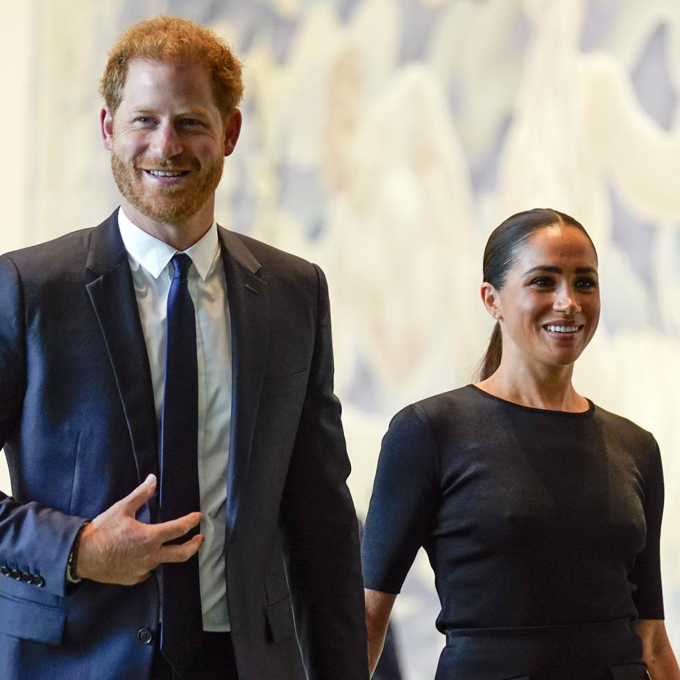 Prince Harry and Meghan Markle arrive at United Nations headquarters, Monday, July 18, 2022. The Duke and Duchess of Sussex were at the UN to mark the observance of Nelson Mandela International Day. (AP Photo/Seth Wenig)