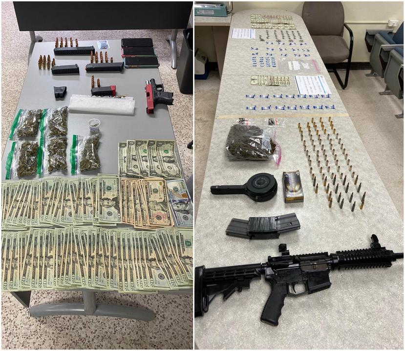 Fotomontaje de algunas de las municiones, drogas y armas incautadas durante el operativo en la madrugada del martes, 22 de junio de 2021.