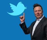 Foto ilustración compuesta donde aparece el fundador de Tesla y SpaceX, Elon Musk, mientras señala al logo de Twitter.
