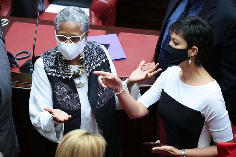 Las senadora Ana Irma Rivera Lassén y María de Lourdes Santiago participaron de la vista pública.