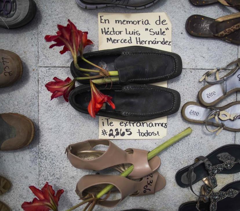 Several shoes were placed at the Capitol in representation of all deaths caused by Hurricane Maria. (GFR Media)