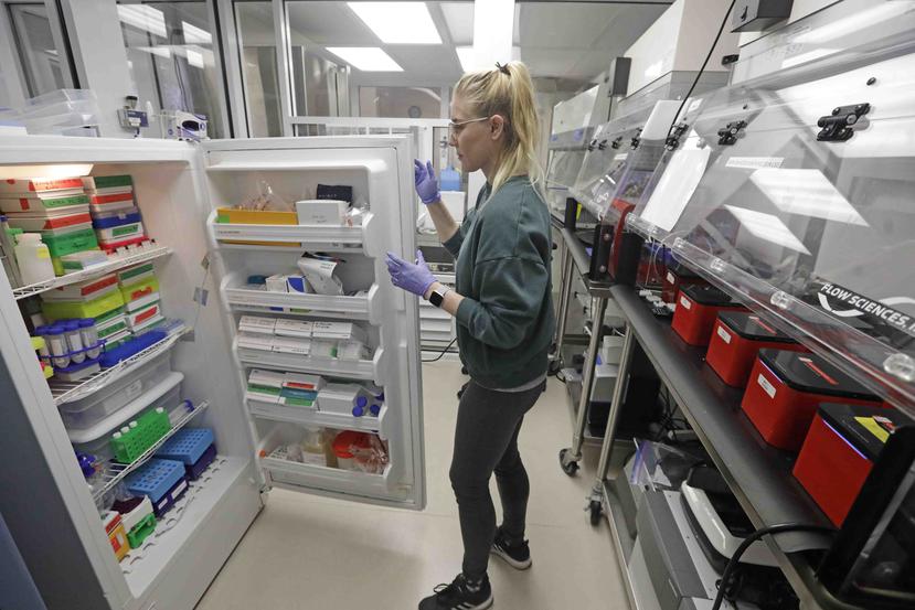 Un técnico de laboratorio de co-diagnóstico trabaja en un laboratorio para los kits de prueba de COVID-19 en Salt Lake City. (AP)