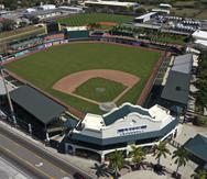 Con el calendario de la liga de la toronja en Grandes Ligas suspendido hasta al menos el 8 de marzo, el LECOM Park, hogar de primavera de los Pirates de Pittsburgh, luce vacío en Bradenton, Florida.