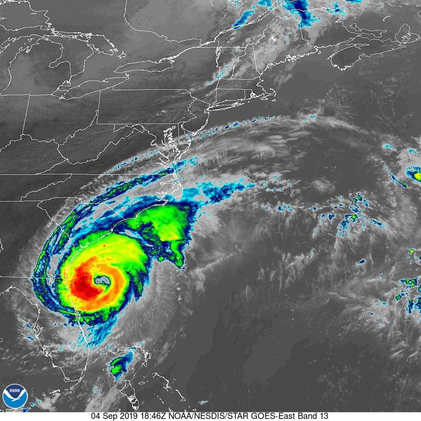 Se espera que Dorian produzca grandes cantidades de lluvia sobre las Carolinas y vientos con intensidad de tormenta tropical. (NOAA)
