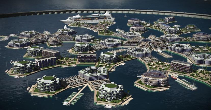 Imagen de un concepto artístico de una ciudad flotante. (www.seasteading.org)