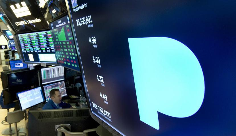 Logo del servicio streaming Pandora en Wall Street. (AP)