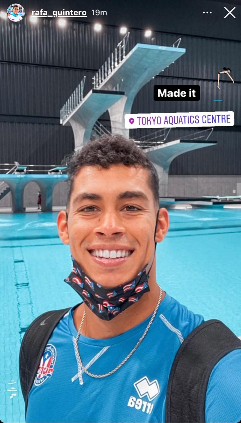 Rafa Quintero publicó esta foto en su Instagram desde el centro acuático de Tokio, en donde busca la clasificación olímpica.