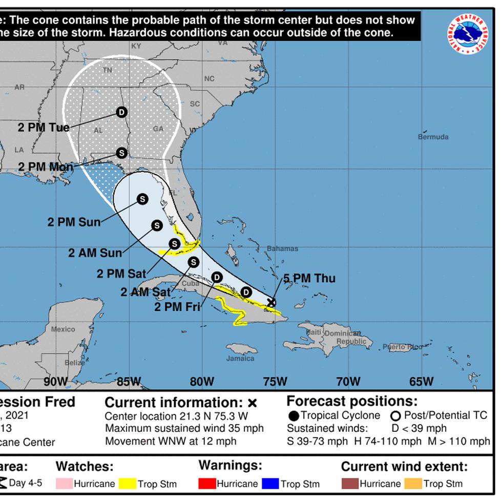Están también bajo vigilancia de tormenta tropical el sureste de Bahamas y las provincias cubanas de Ciego de Ávila, Camagüey, Las Tunas, Holguín, Granma, Santiago de Cuba y Guantánamo.