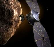 Esta imagen suministrada por el Southwest Research Institute muestra la sonda espacial Lucy acercándose a un asteroide.